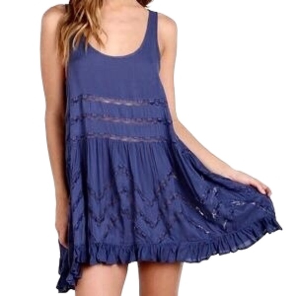 Free People Dresses & Skirts - Free People Voile & Lace Trapeze Slip Dress Blue Dot S
